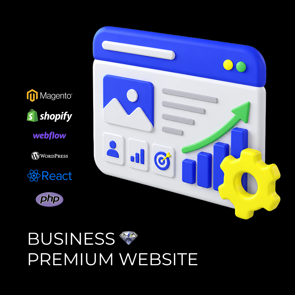 Premium business website development 3D icon illustrating custom web design, WordPress development, and business growth services.